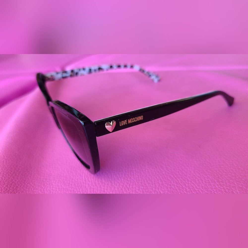 NEW Love Moschino Black Sunglasses with Animal Print Accents - Picture 8 of 8
